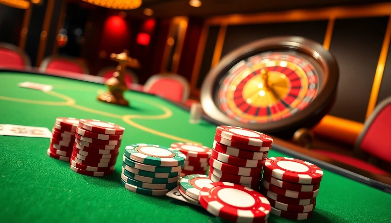 The exciting gaming atmosphere at nhà cái 58WIN with poker chips and cards on a table.