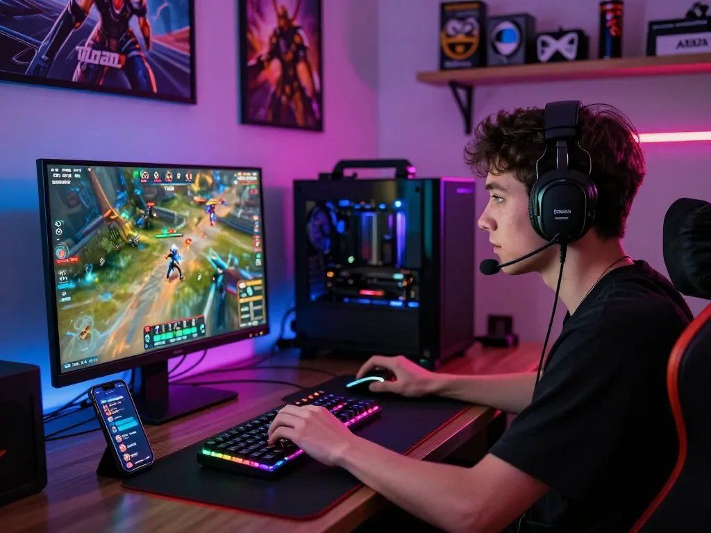 Player enjoying a thrilling gaming experience on the bomwin platform with vibrant LED lights and dynamic visuals.