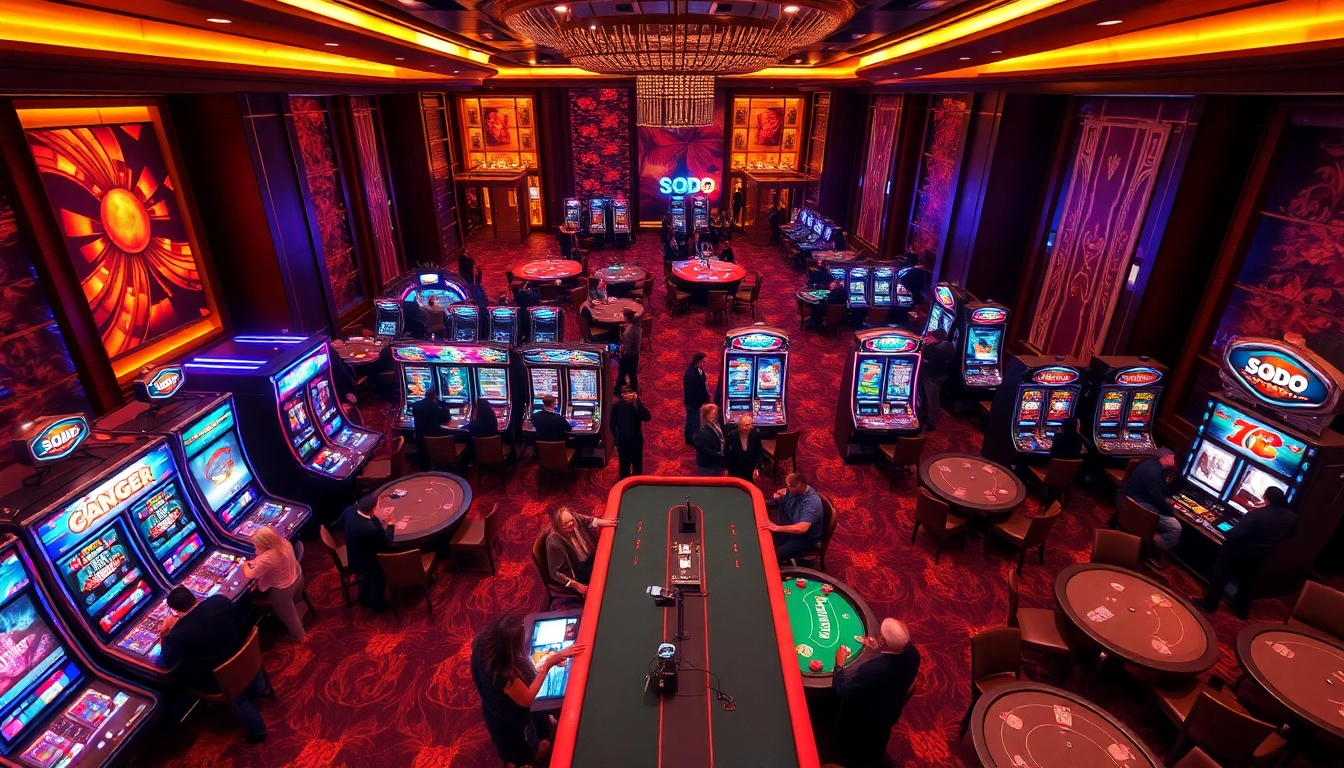 SODO casino scene showcasing enthusiastic players enjoying exhilarating games at elegant tables.