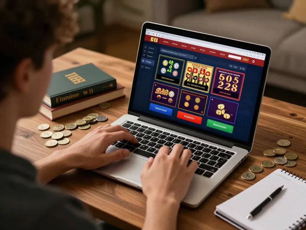 Engaging with the lv 88 online casino on a laptop at home with strategy notes nearby.