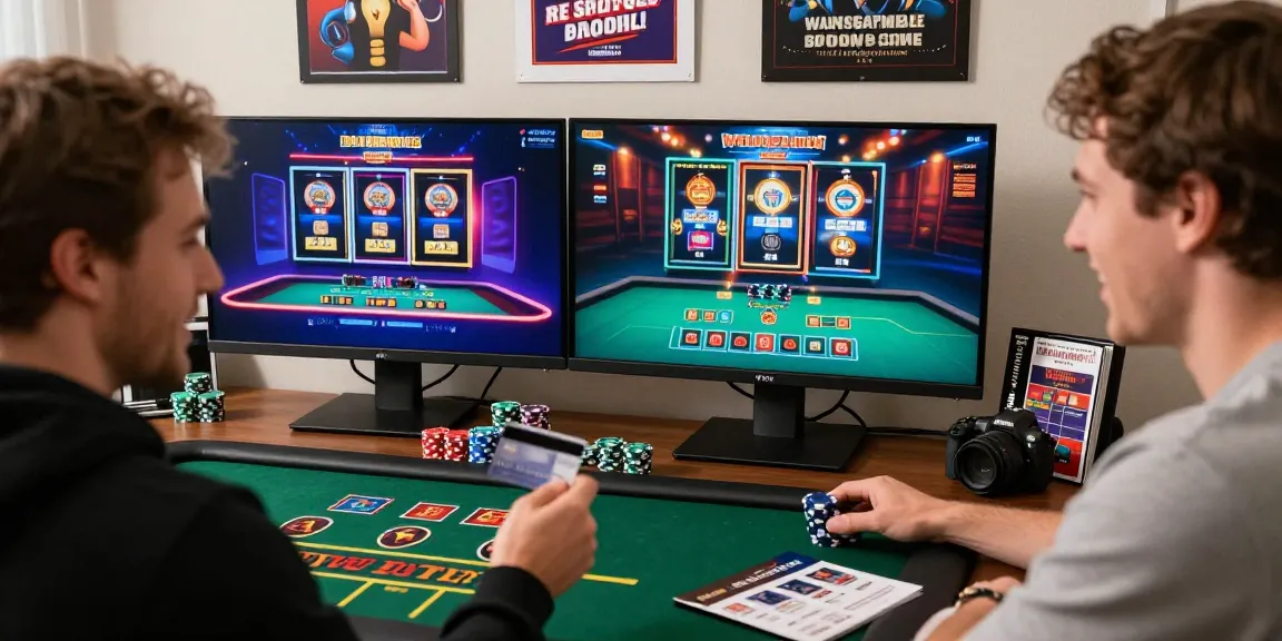 Exciting gaming moment at credit card casinos with player using a credit card at home.
