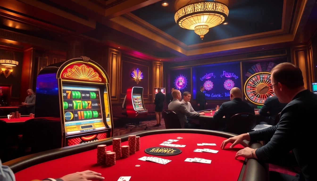 Experience dynamic gaming at Vaobet with poker tables and vibrant slot machines.