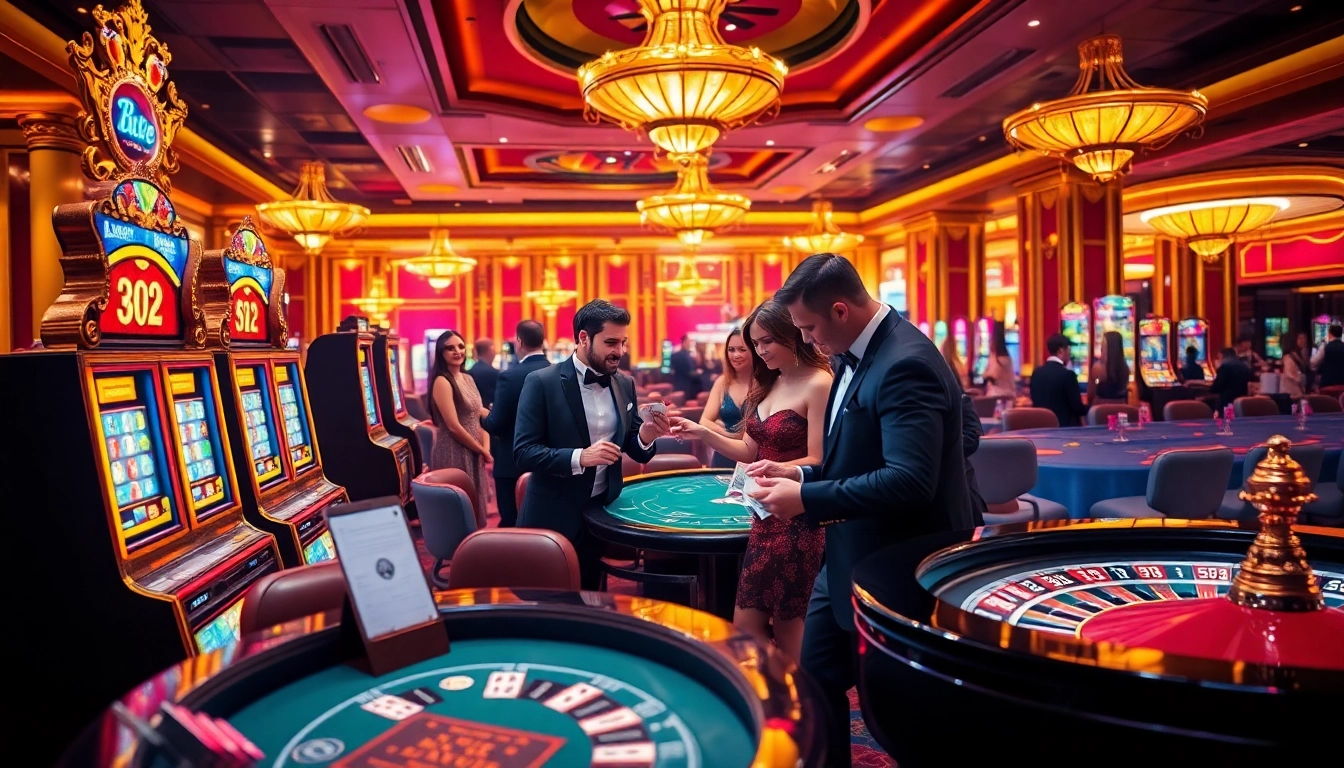 B52Club players celebrating wins at luxurious poker tables in an upscale casino setting.