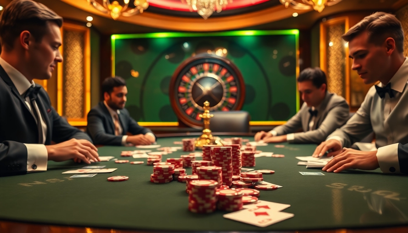 Players enjoying a thrilling game at BET88, showcasing high-stakes gambling and vibrant casino ambiance.