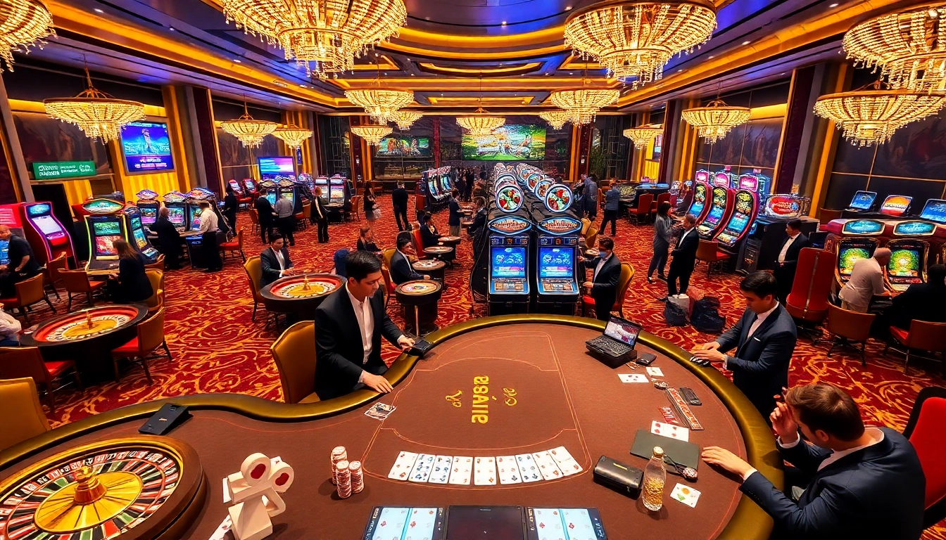 Players enjoying various gambling activities at the luxurious KP88 casino table
