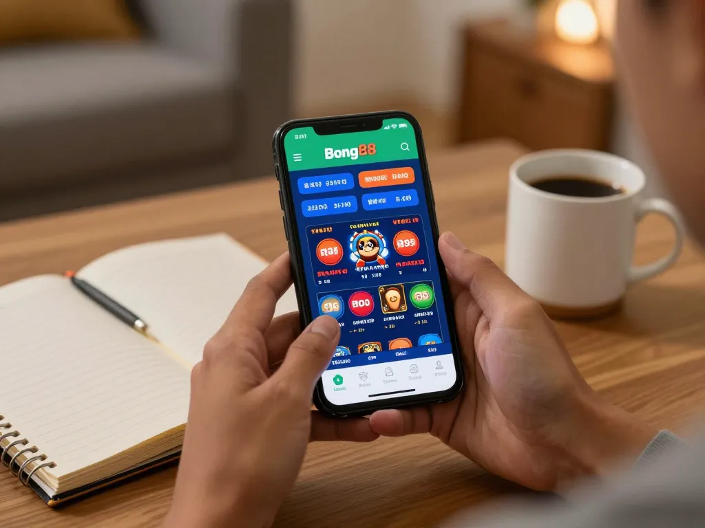 Bong88 app displays live betting options on smartphone while enjoying a cozy home ambiance.