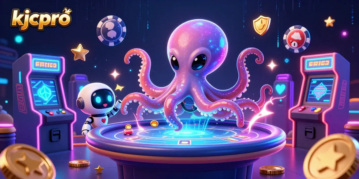Engage in thrilling poker battles at kjcpro with an alien octopus dealer amidst vibrant gaming elements.