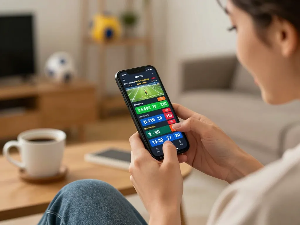 Engaging online sports betting experience at https://9bet.works/ with user placing bets on smartphone.