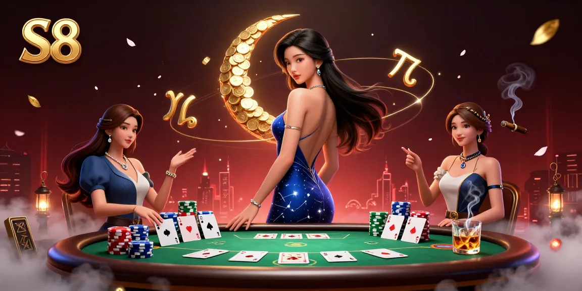 Engage with S8 in an immersive poker scene featuring an elegant Asian woman and dynamic game elements.