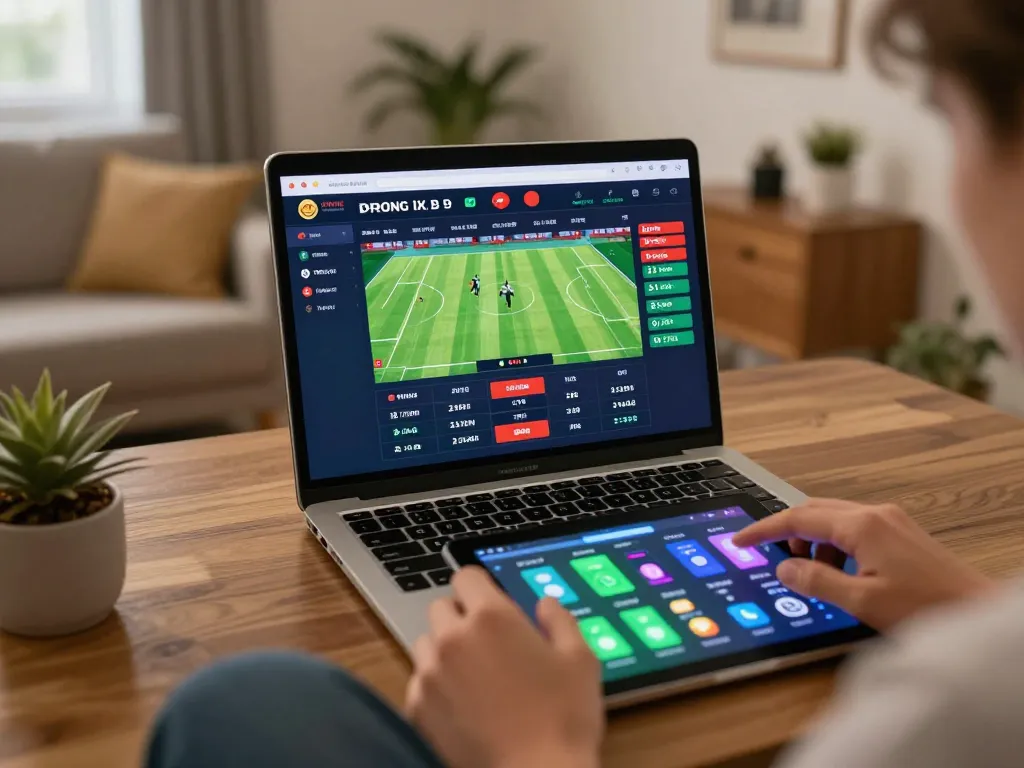 Using Keo nha cai 5 on a laptop for live betting in a cozy home environment