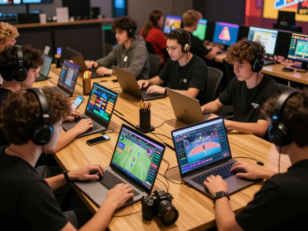 The vibrant gaming scene at nhà cái DA88 with diverse players using various devices for an interactive online experience.