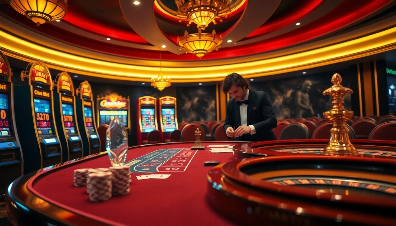 Play thrilling games at nhà cái 88vv with luxurious casino environment and vibrant slot machines.