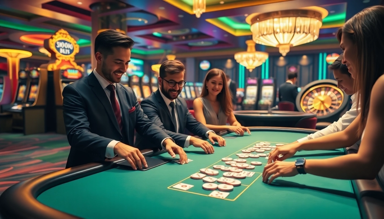 Hitclub players engaged in an exciting game at a luxurious casino table.