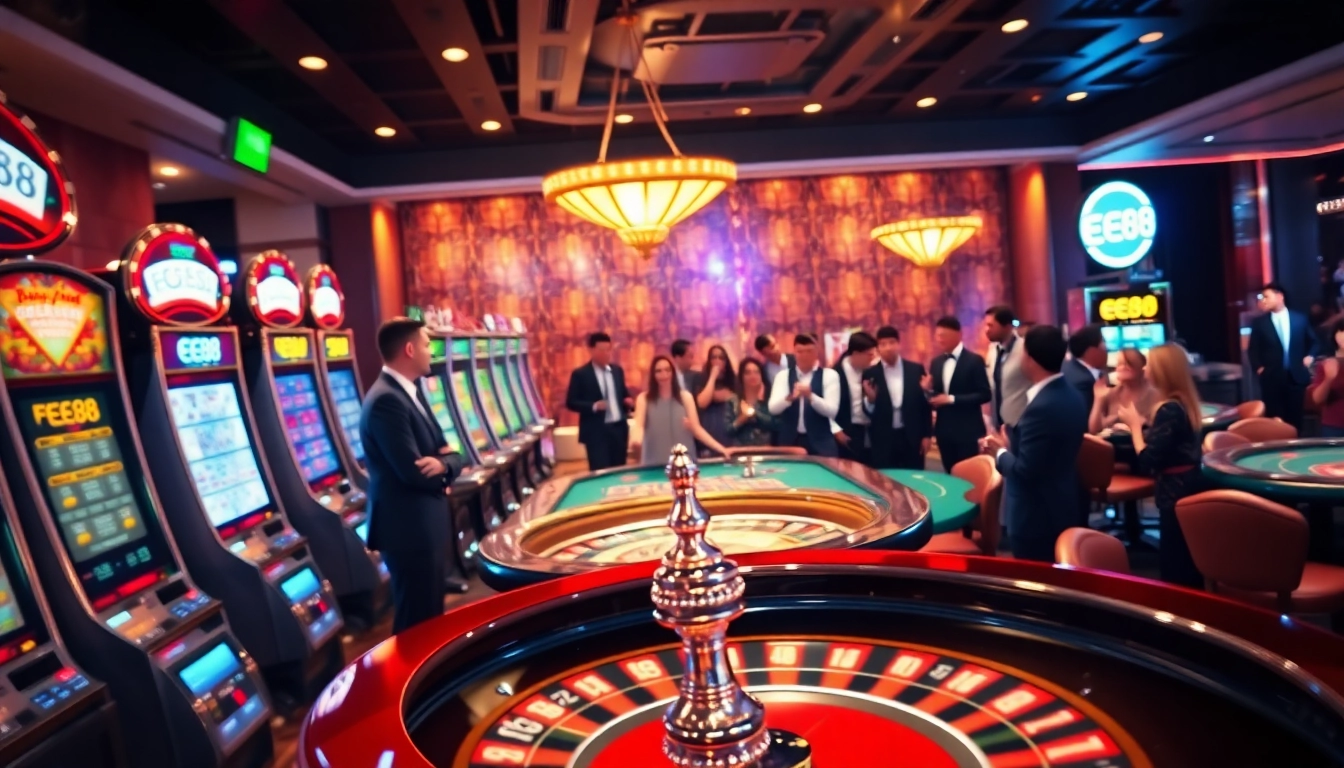 Experience the thrill of victory at EE88's vibrant casino, featuring exciting games and engaged players.
