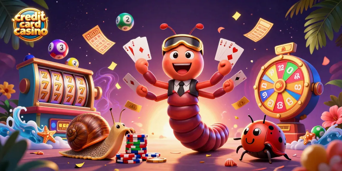 Engage at a vibrant credit card casino with animated players and spinning slot reels.