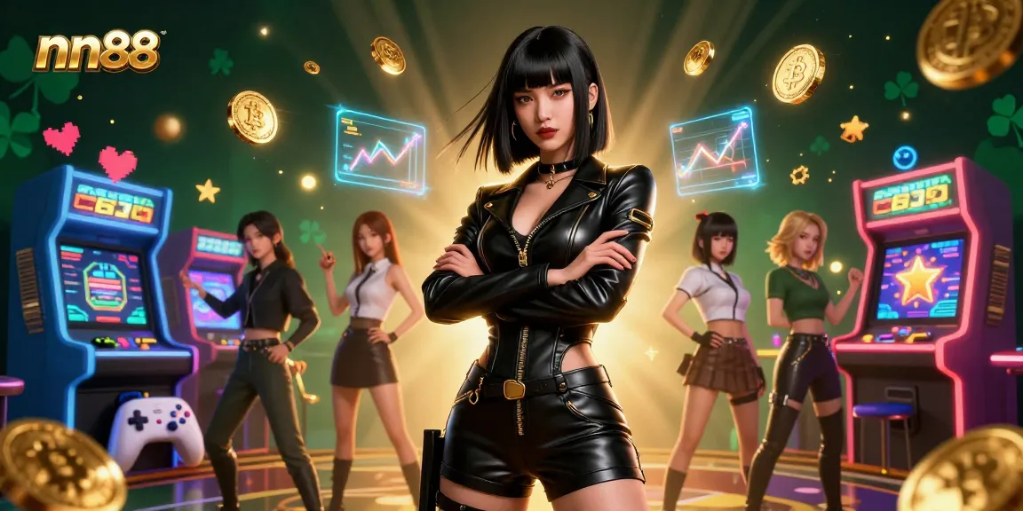 Experience exhilarating gaming action at nn88 casino with dynamic characters and neon visuals.