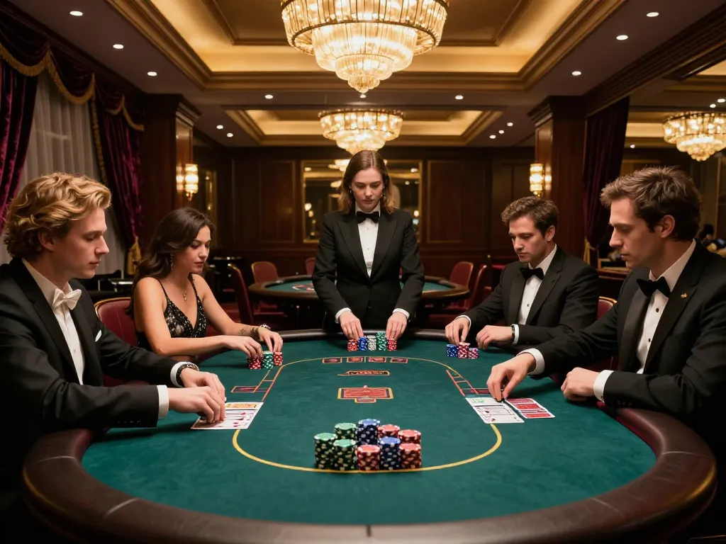 Players strategizing during a high-stakes poker game at the VIP area of 789WIN casino, showcasing luxury and immersive gaming.