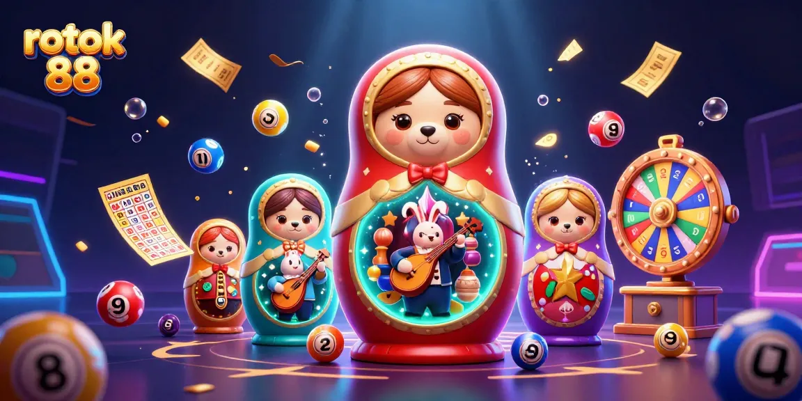 Engage with rokok 88 through a vibrant casino-themed 3D illustration filled with lively characters and dynamic gaming elements.