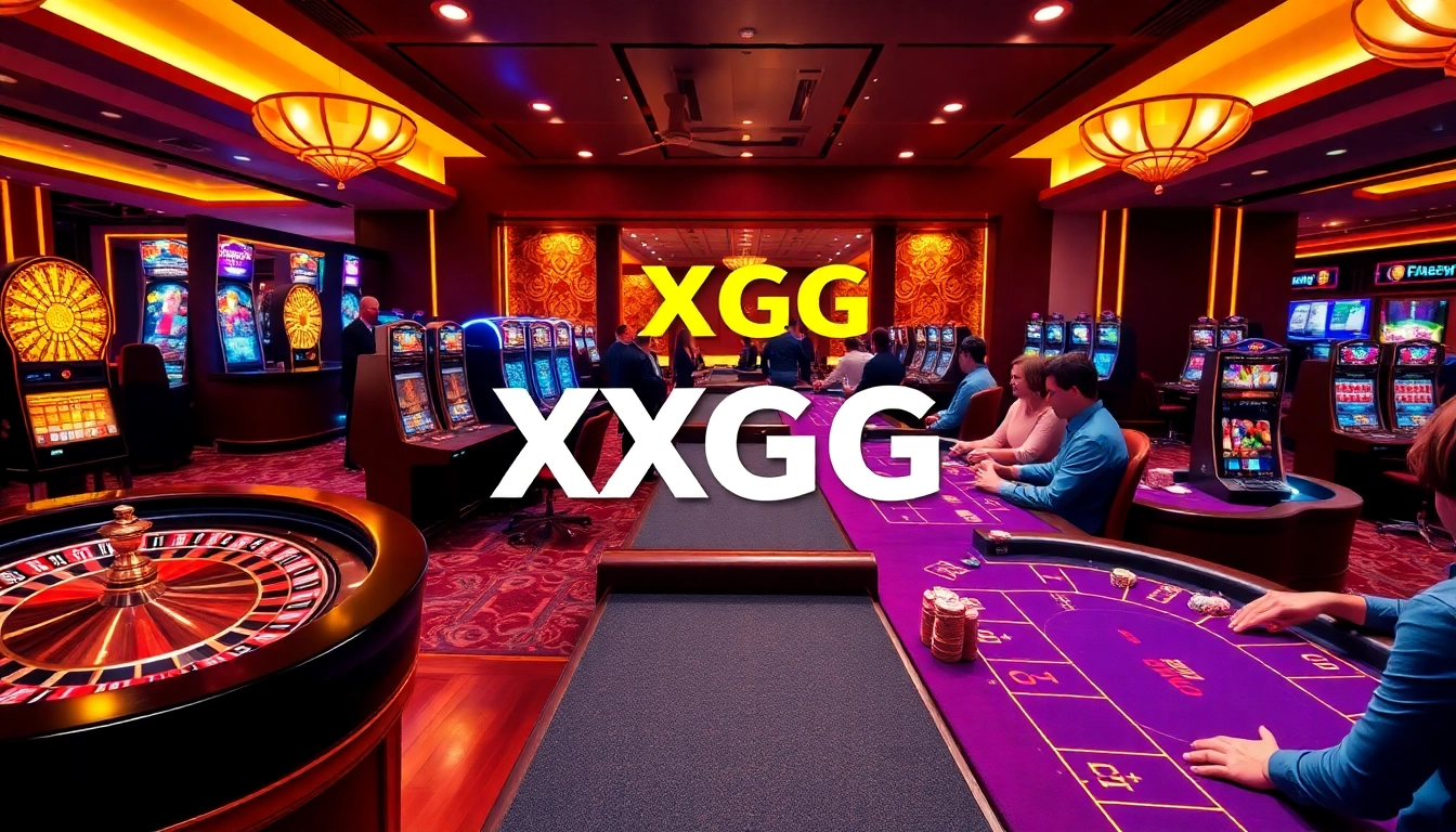 Experience the excitement of XXGG with vibrant casino games featuring roulette wheels, slot machines, and poker tables.