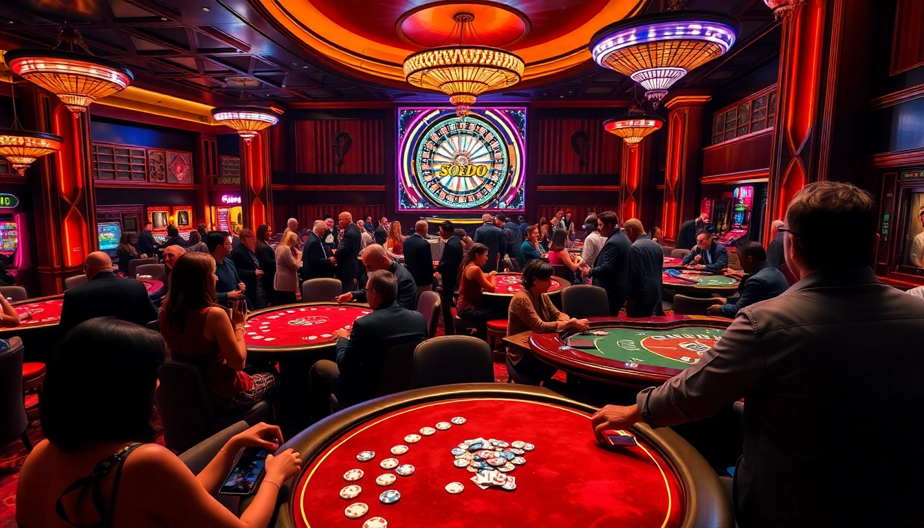 SODO casino players engaging in high-stakes poker amidst a luxurious gambling atmosphere.