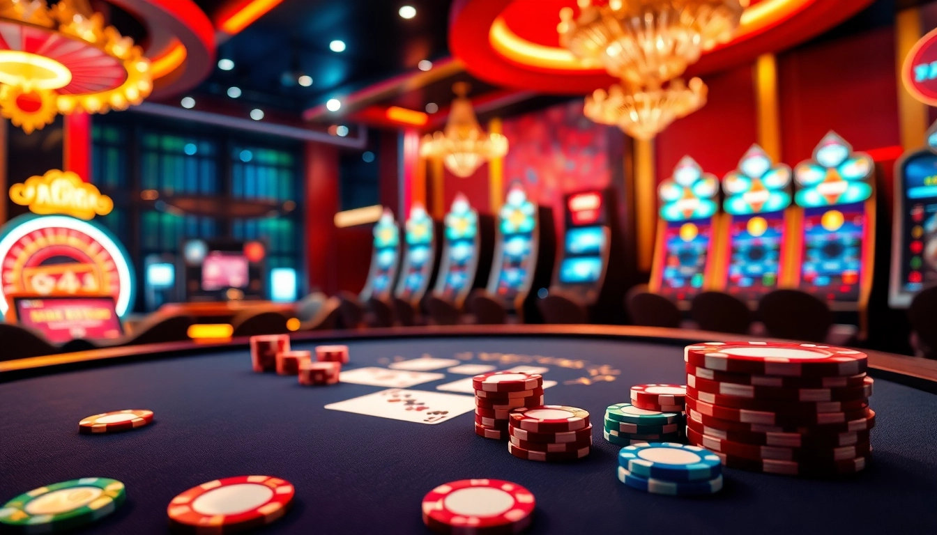 Players engaging in exciting online casino games at Hay88 com, featuring poker chips and a vibrant roulette wheel.