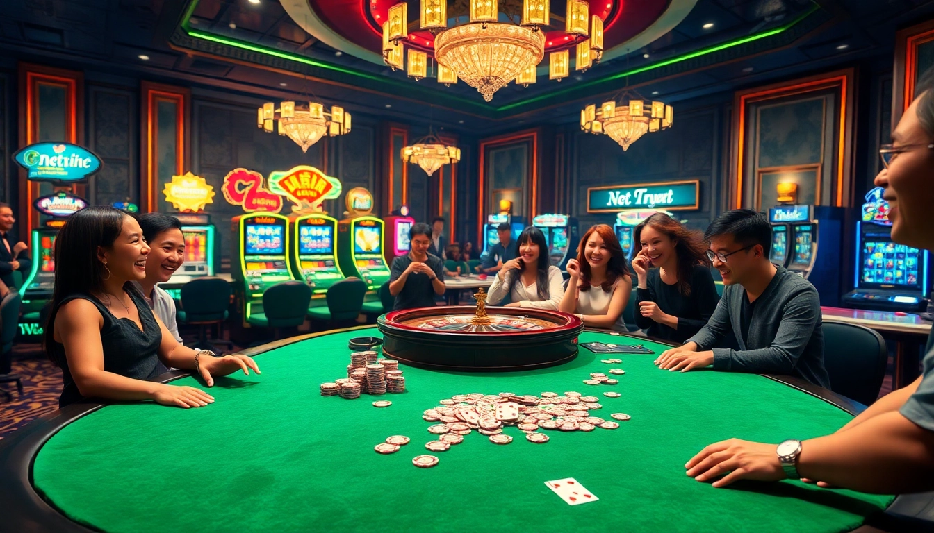 Engaging casino scene showcasing nét truyện through luxurious tables and vibrant gaming elements.