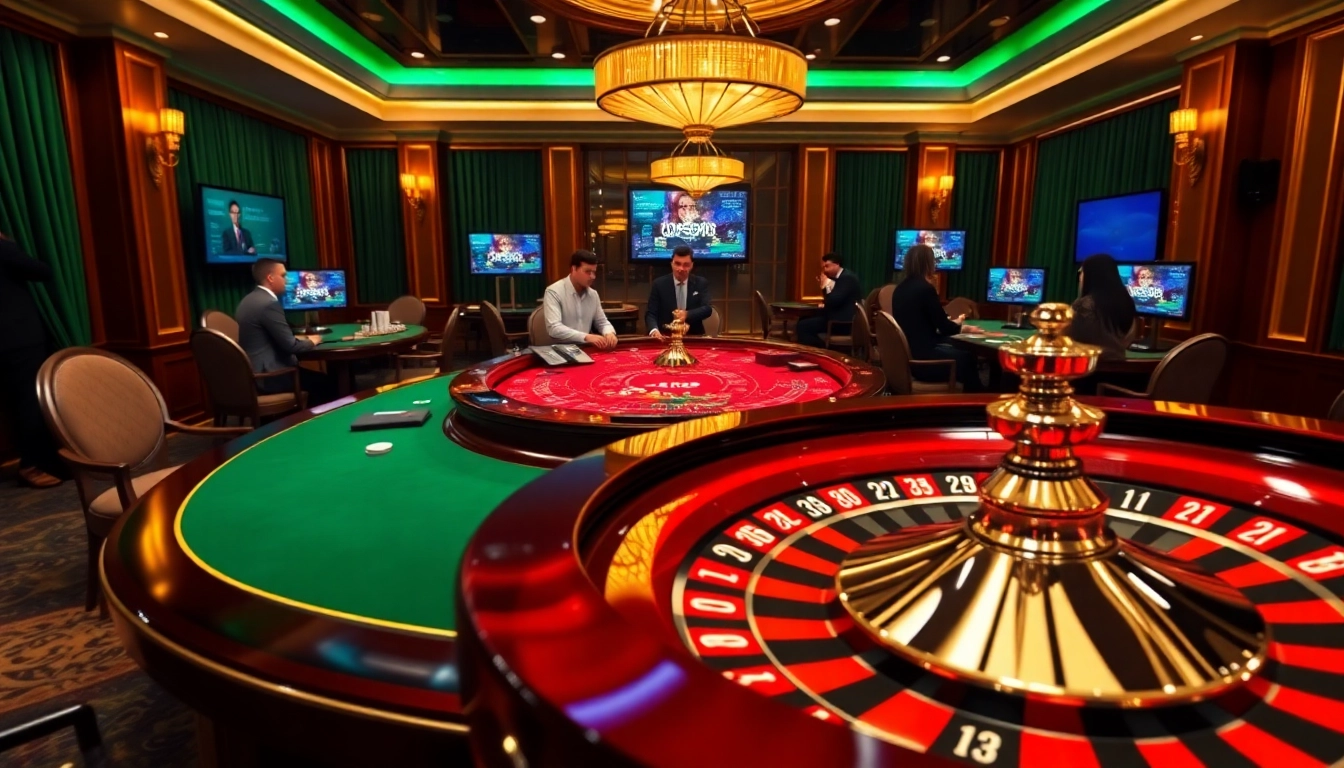 Experience thrilling gameplay at B52, featuring a luxurious gambling atmosphere with poker and roulette games.