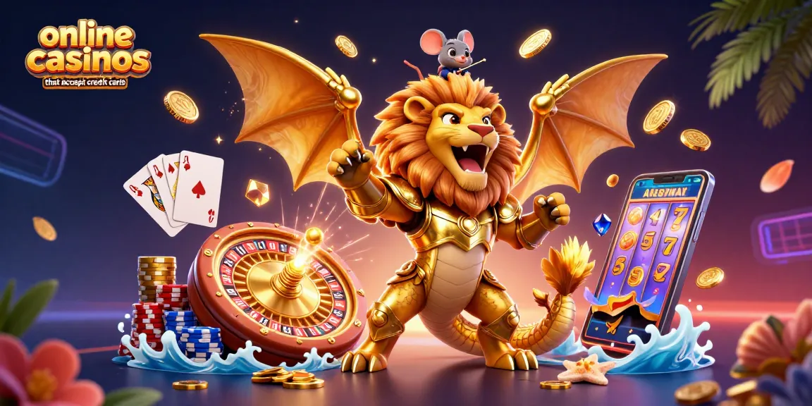 Engage with exciting games in online casinos that accept credit cards, featuring a triumphant chimera and thrilling gameplay elements.