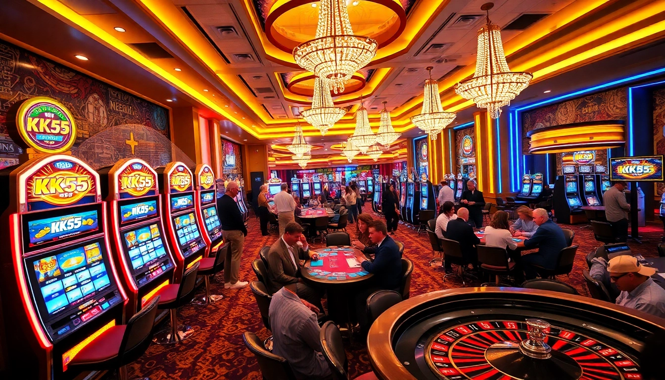 Players experiencing thrilling casino excitement through the KK55 platform, engaging in various games.