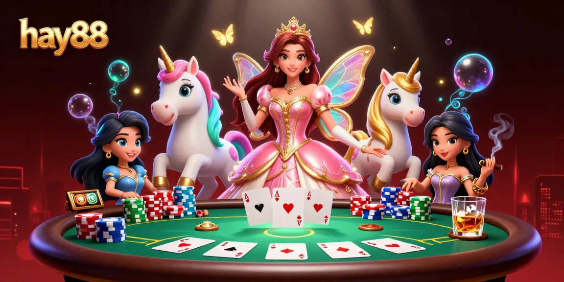 Experience excitement at hay88 with a glamorous casino scene showcasing poker action and vibrant elements.