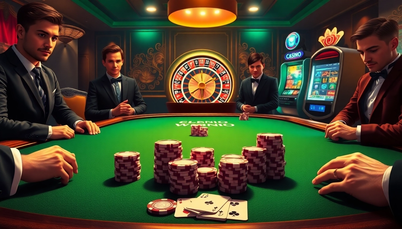 Experienced gamblers engaging in strategic poker play using https://tg88.actor/ platform with vibrant chips and cards