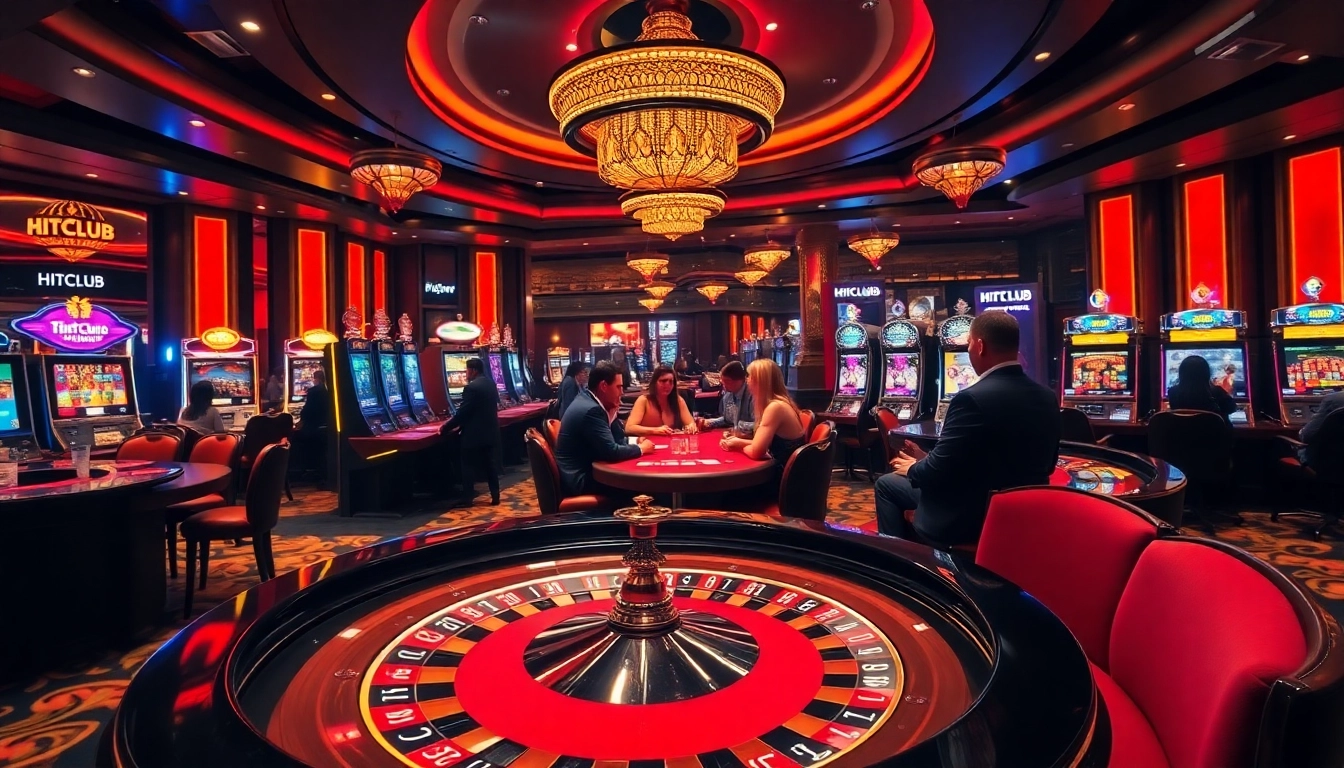 Engaged players enjoying games at HITCLUB, showcasing luxury and excitement in a vibrant casino setting.