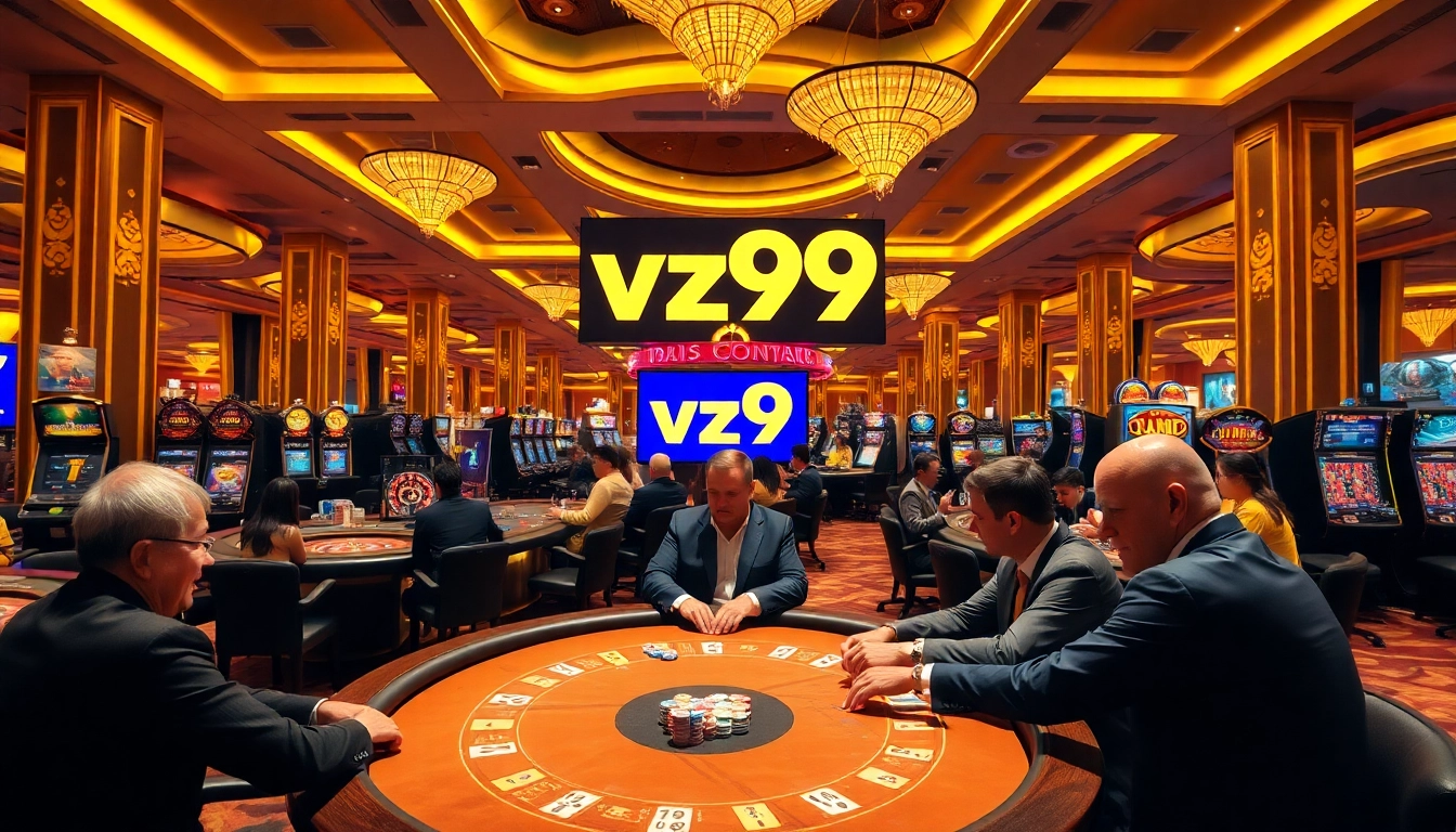 Engaged players at the vz99 casino showcase their poker skills amidst a vibrant gaming atmosphere.