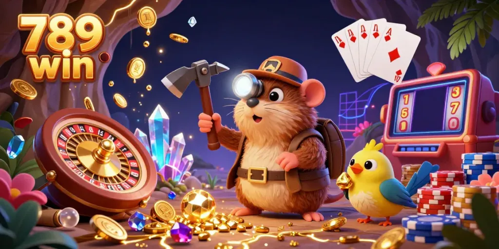 Winning elements of 789 win casino highlighted in a vibrant 3D illustration packed with excitement.