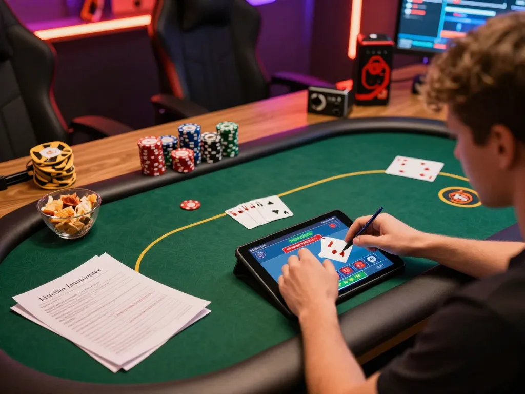 Player analyzing cards during online poker at 68win8, enhancing their strategic approach.