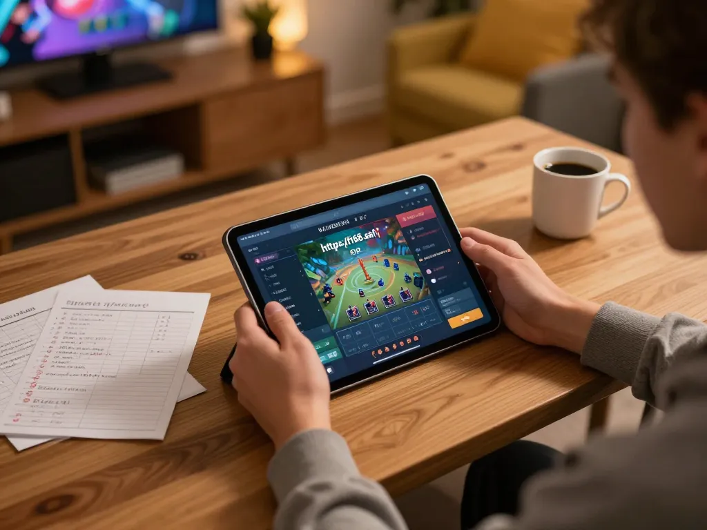 Engaging gaming setup for https://f168.sarl/ with tablet showing betting interface and strategic notes.