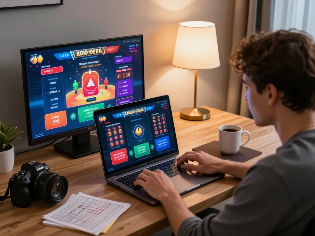Engaging in online casino gameplay at home, featuring 13Win betting options and a lively atmosphere.