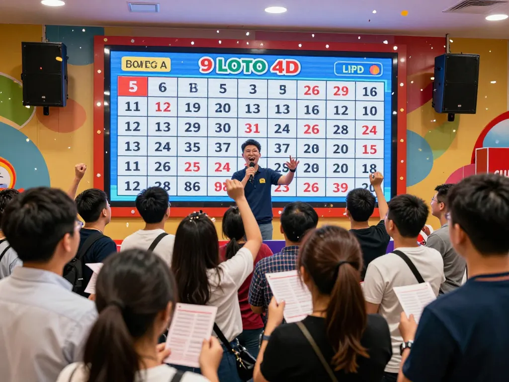 Check 9 Lotto 4D live results during an exciting lottery draw with participants celebrating victories.