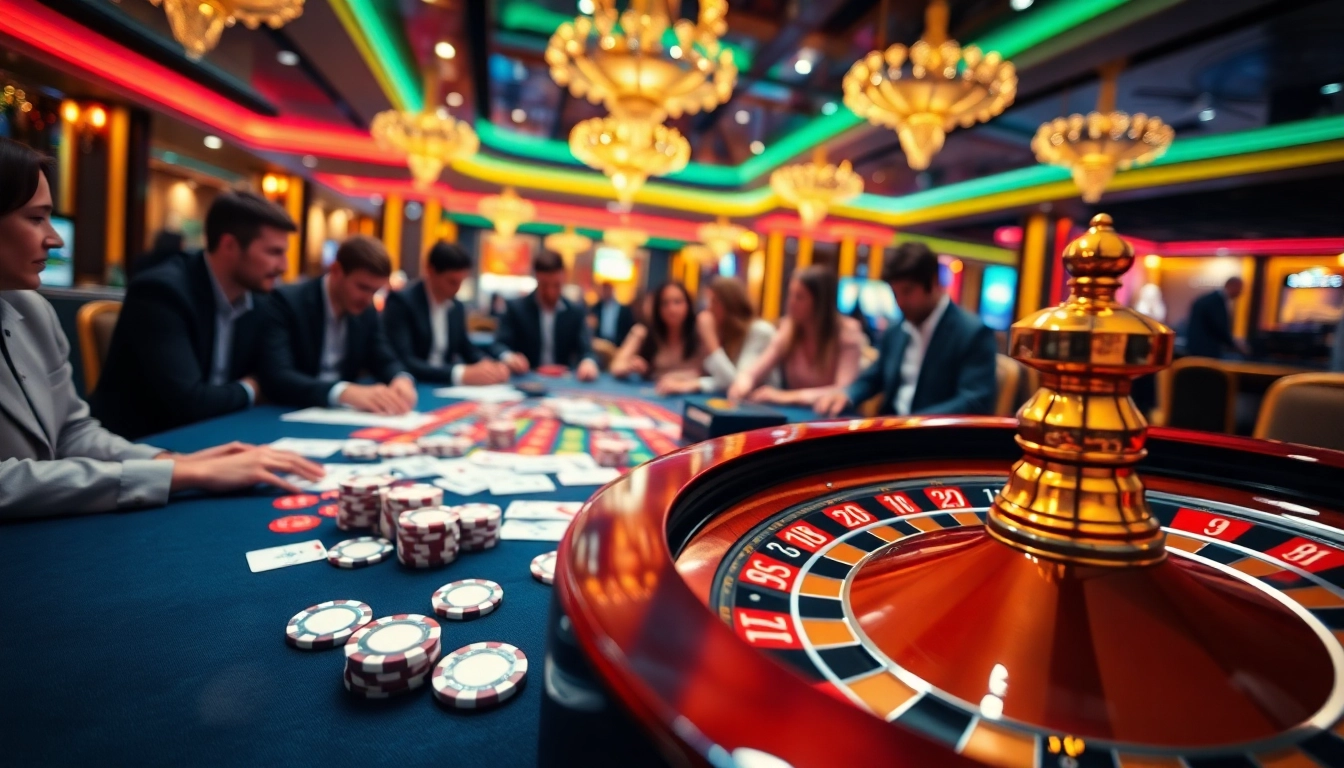 F168 players enjoying exciting casino games at a luxurious table with cards and chips.