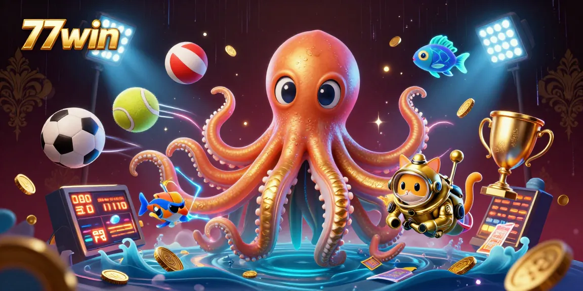 Play thrilling games at 77win featuring a majestic kraken and exciting casino elements.