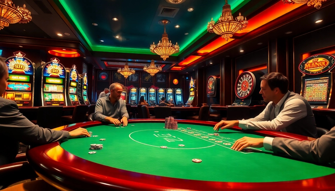 Players are strategizing their poker games at an MMOO casino table.