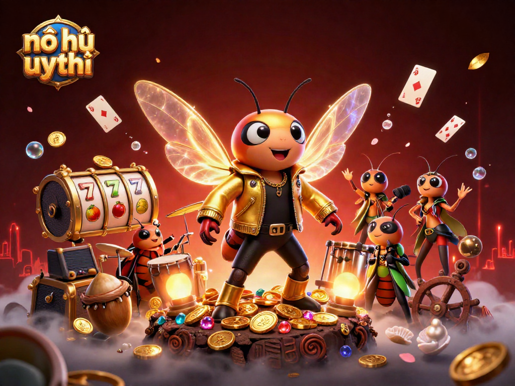 Experience nổ hũ uy tín with vibrant casino elements and animated characters in action.