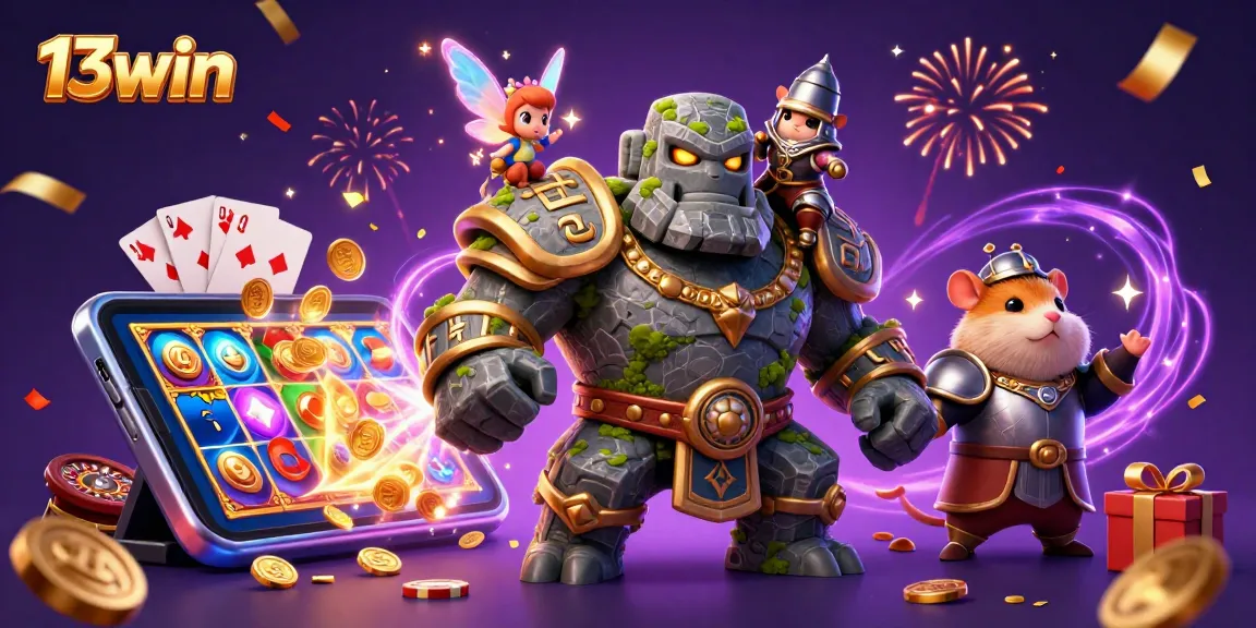 Experience the magic of 13win with colorful slot games and exciting casino elements.