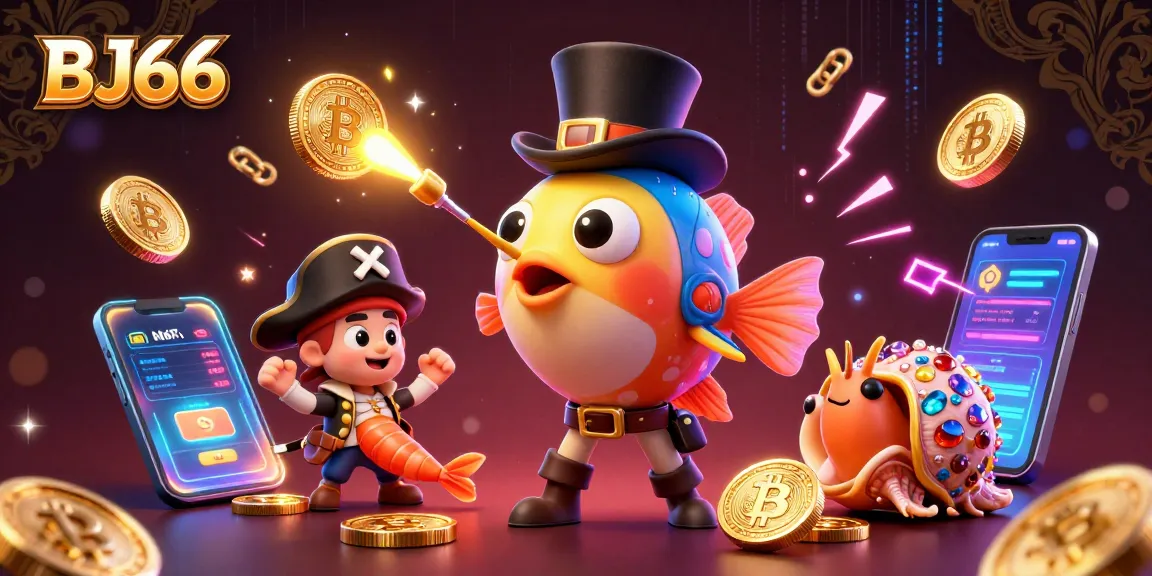 Win big with BJ66's vibrant 3D casino scene featuring treasures and gaming elements for players.