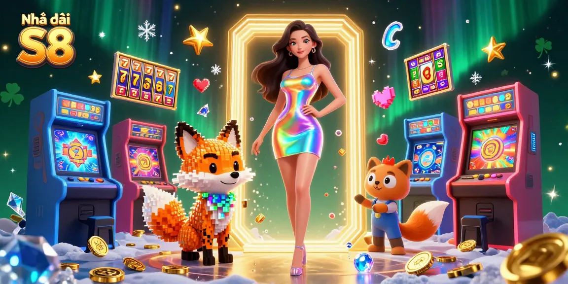 Experience the excitement at Nhà cái S8 with colorful slot reels and modern gaming elements.
