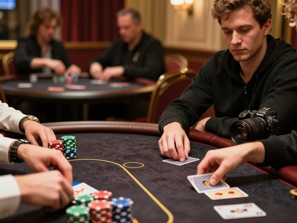 Players strategizing with cards and chips at tg88 casino poker table