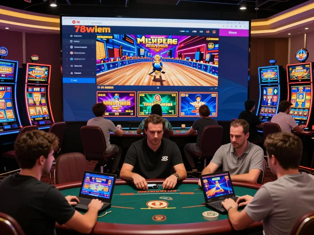 Players enjoying dynamic games at 78WIN online casino platform, showcasing vibrant slots and poker