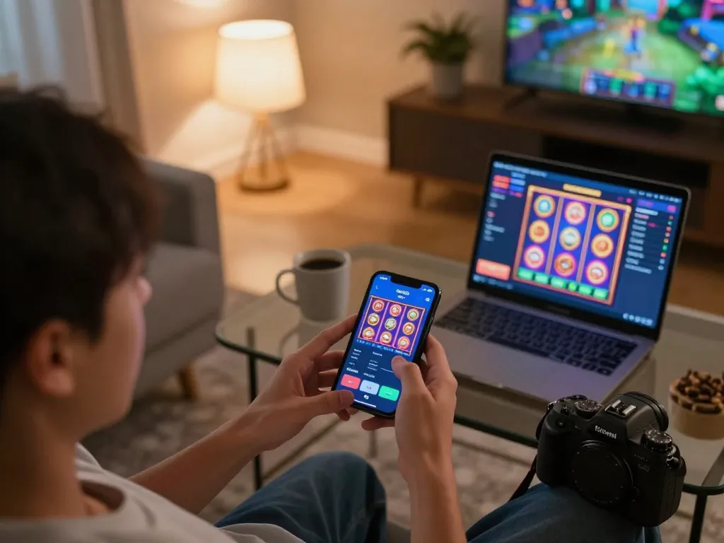 Engaging gameplay on Go99 mobile app in cozy living room setting
