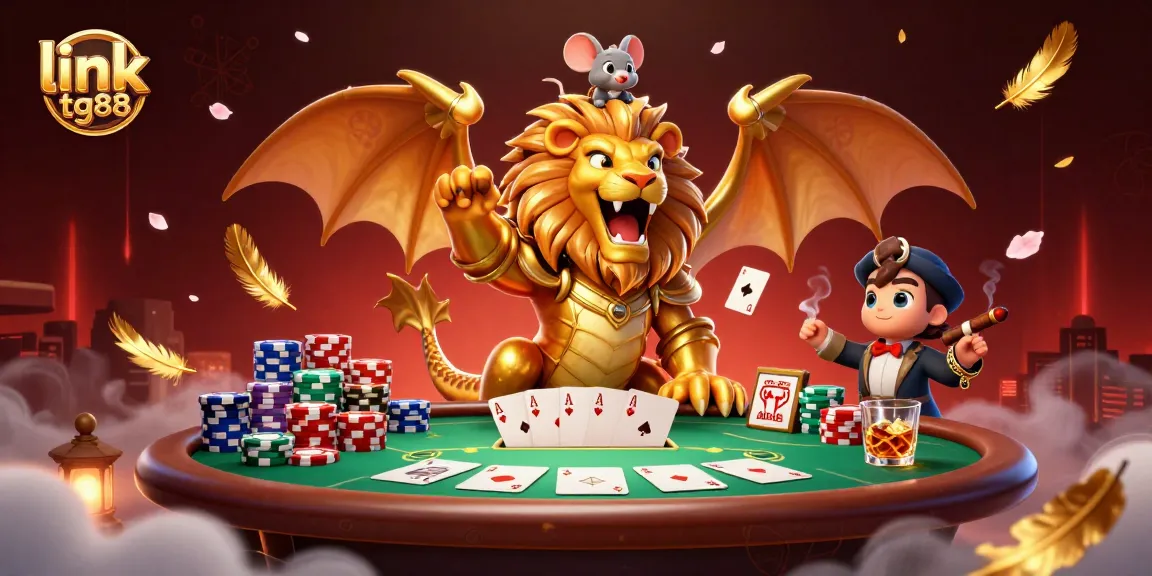 Experience thrilling poker action with link tg88 featuring a victorious chimera and vibrant casino elements.
