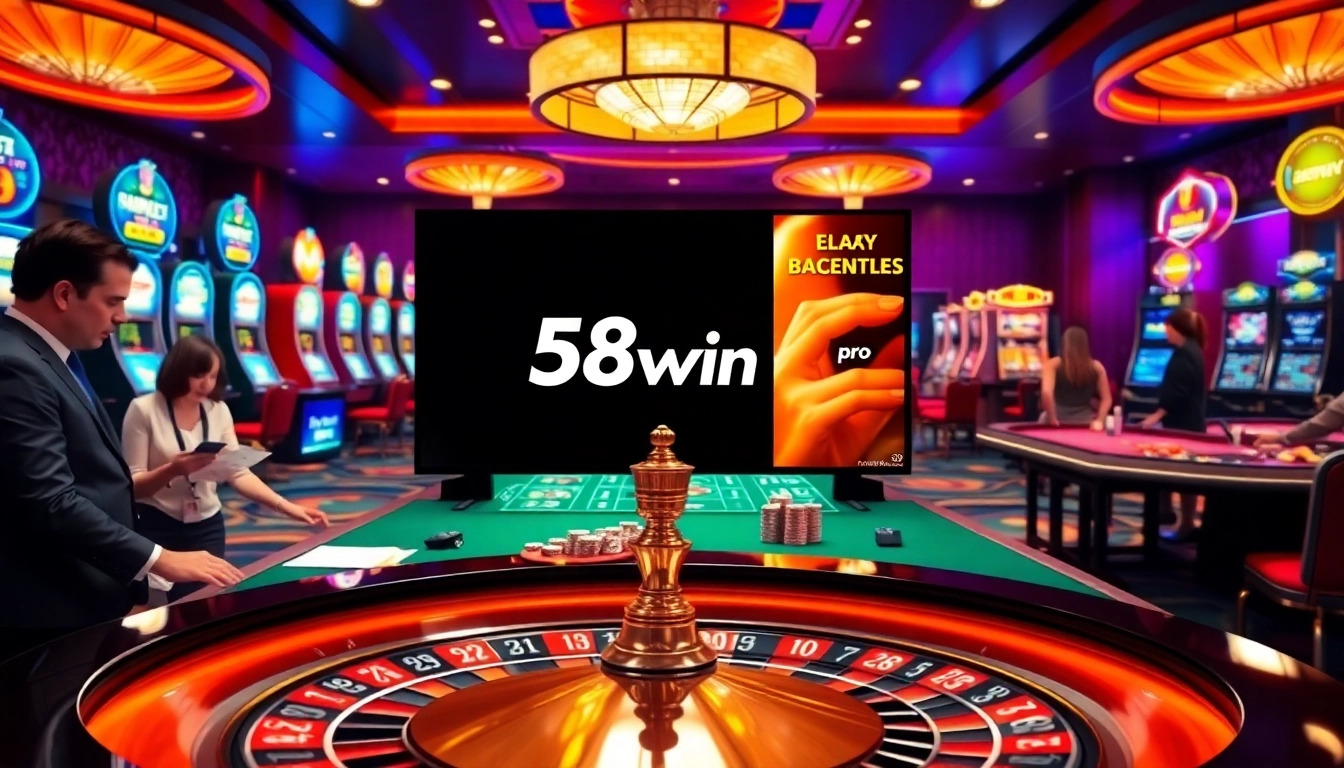 Experience the excitement of 58win pro at a vibrant casino with roulette tables and lively players.